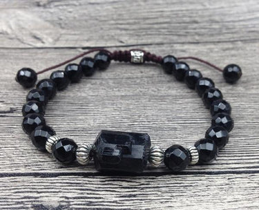 Raw Chunky Tourmaline Stone with Faceted Tourmaline Beads SHIELDING Bracelet